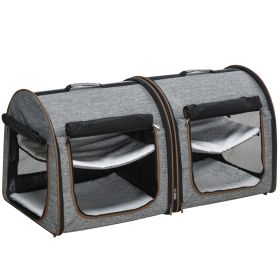 Portable Soft-sided Pet Carrier With Divider, Two Compartments, Padded   Storage Bag, Grey