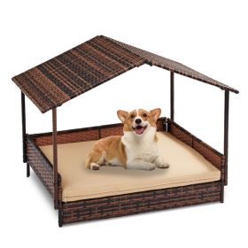 Herringbone Top Brown Gradient Rattan Beige Mat  And Dog House