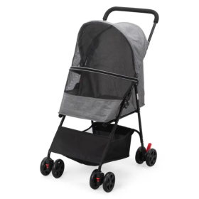 Foldable Dog Stroller, Small Dog  Stroller With Storage Basket For Small Puppies, Gray And Black