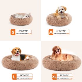 24 Inch Anti-Slip Round Fluffy Plush Faux Fur  Bed, Fits Up To 25 Lbs Dogs