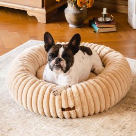 MEWOOFUN Donut Dog Bed For Medium Dogs - Calming Dog Bed With Non-Slip Bottom, Washable For Dogs Up To 45 Lbs Light Brown