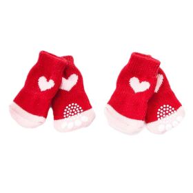 4 Pcs Red Hearts Dog Knitted Socks Cartoon Poodle Teddy Socks