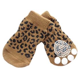 4 Pcs Cute Puppy Socks Knitted Brown Leopard Print