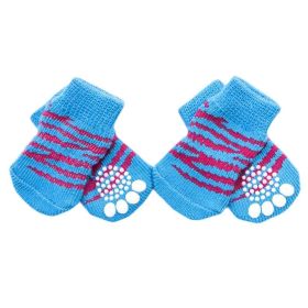 4 Pcs Blue Tiger Stripes Cute Puppy Socks Knitted
