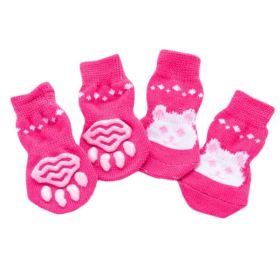 4 Pcs Indoor Dogs Knitted Socks Pink Rabbit Pattern