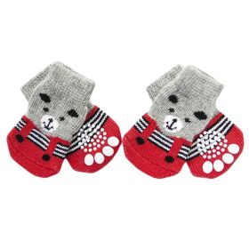 4 Pcs Red Bear Knitted Dogs Socks