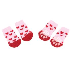 4 Pcs Knit Dog Socks Pink And Red Hearts