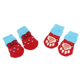 4 Pcs Knit Dog Socks Red Bowknots
