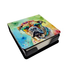 Bullmastiff Hippie Dawg PU Leather Note Paper Holder with Artist-Designed Cover, Desk Accessory, Office Gift