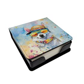 Alaskan Klee Kai Hippie Dawg PU Leather Note Paper Holder with Artist-Designed Cover, Desk Accessory, Office Gift