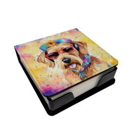 Airedale Terrier Hippie Dawg PU Leather Note Paper Holder with Artist-Designed Cover, Desk Accessory, Office Gift