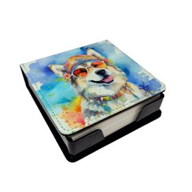 Alaskan Malamute Hippie Dawg PU Leather Note Paper Holder with Artist-Designed Cover, Desk Accessory, Office Gift