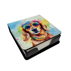 Dachshund Hippie Dawg PU Leather Note Paper Holder with Artist-Designed Cover, Desk Accessory, Office Gift