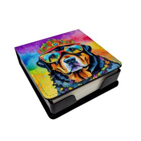 Rottweiler Hippie Dawg PU Leather Note Paper Holder with Artist-Designed Cover, Desk Accessory, Office Gift