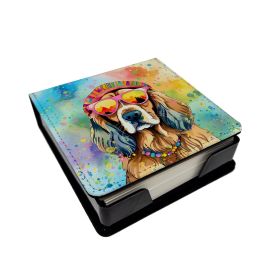 Cocker Spaniel Hippie Dawg PU Leather Note Paper Holder with Artist-Designed Cover, Desk Accessory, Office Gift