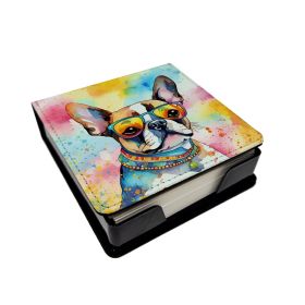 Boston Terrier Hippie Dawg PU Leather Note Paper Holder with Artist-Designed Cover, Desk Accessory, Office Gift