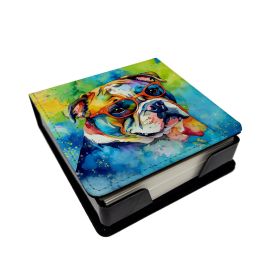 English Bulldog Hippie Dawg PU Leather Note Paper Holder with Artist-Designed Cover, Desk Accessory, Office Gift