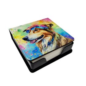Collie Hippie Dawg PU Leather Note Paper Holder with Artist-Designed Cover, Desk Accessory, Office Gift