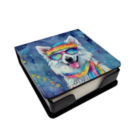 American Eskimo Hippie Dawg PU Leather Note Paper Holder with Artist-Designed Cover, Desk Accessory, Office Gift