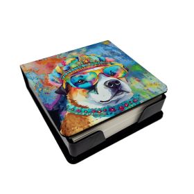 Akita Hippie Dawg PU Leather Note Paper Holder with Artist-Designed Cover, Desk Accessory, Office Gift