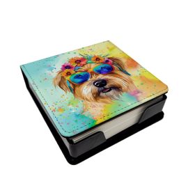 Cairn Terrier Hippie Dawg PU Leather Note Paper Holder with Artist-Designed Cover, Desk Accessory, Office Gift