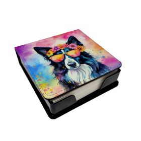 Border Collie Hippie Dawg PU Leather Note Paper Holder with Artist-Designed Cover, Desk Accessory, Office Gift
