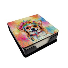 Chihuahua Hippie Dawg PU Leather Note Paper Holder with Artist-Designed Cover, Desk Accessory, Office Gift