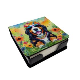 Bernese Mountain Dog Hippie Dawg PU Leather Note Paper Holder with Artist-Designed Cover, Desk Accessory, Office Gift