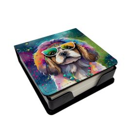 Shih Tzu Hippie Dawg PU Leather Note Paper Holder with Artist-Designed Cover, Desk Accessory, Office Gift
