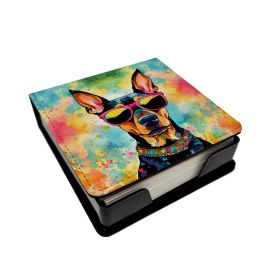Doberman Pinscher Hippie Dawg PU Leather Note Paper Holder with Artist-Designed Cover, Desk Accessory, Office Gift