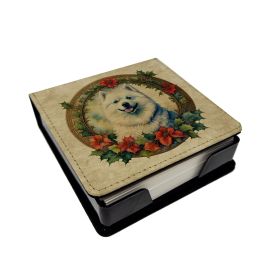 Samoyed Christmas Flowers PU Leather Note Paper Holder with Artist-Designed Cover, Desk Accessory, Office Gift