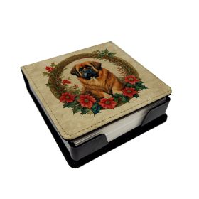 Tibetan Mastiff Christmas Flowers PU Leather Note Paper Holder
