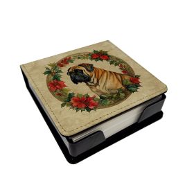 Mastiff Christmas Flowers PU Leather Note Paper Holder with Artist-Designed Cover, Desk Accessory, Office Gift