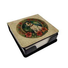 Jack Russell Terrier Christmas Flowers PU Leather Note Paper Holder with Artist-Designed Cover, Desk Accessory, Office Gift