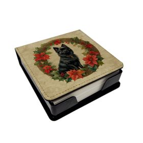 German Spitz Christmas Flowers PU Leather Note Paper Holder with Artist-Designed Cover, Desk Accessory, Office Gift