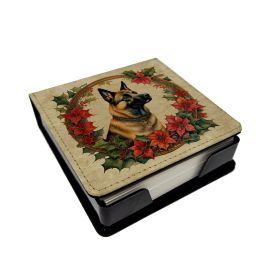 Belgian Malinois Christmas Flowers PU Leather Note Paper Holder with Artist-Designed Cover, Desk Accessory, Office Gift