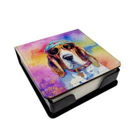Basset Hound Flowers PU Leather Hippie Dawg PU Leather Note Paper Holder