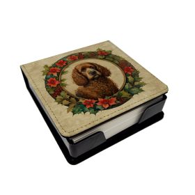 Irish Water Spaniel Christmas Flowers PU Leather Note Paper Holder with Artist-Designed Cover, Desk Accessory, Office Gift