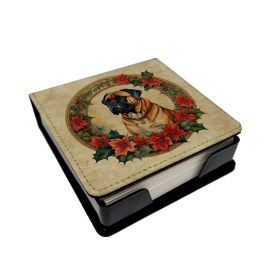 Bullmastiff Christmas Flowers PU Leather Note Paper Holder with Artist-Designed Cover, Desk Accessory, Office Gift