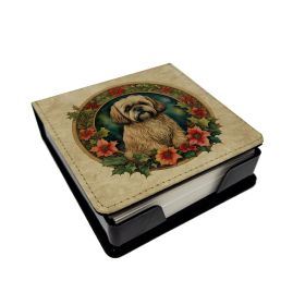 Lhasa Apso Christmas Flowers PU Leather Note Paper Holder with Artist-Designed Cover, Desk Accessory, Office Gift
