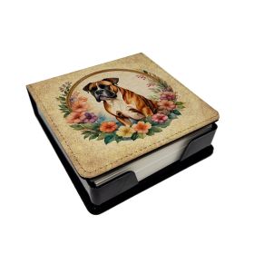 Boxer and Flowers PU Leather Note Paper Holder with Artist-Designed Cover, Desk Accessory, Office Gift