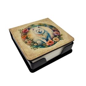 American Eskimo and Flowers PU Leather Note Paper Holder with Artist-Designed Cover, Desk Accessory, Office Gift