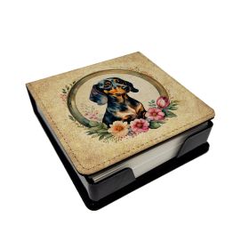 Dachshund and Flowers PU Leather Note Paper Holder
