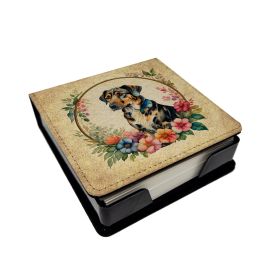 Catahoula Leopard Dog and Flowers PU Leather Note Paper Holder with Artist-Designed Cover, Desk Accessory, Office Gift