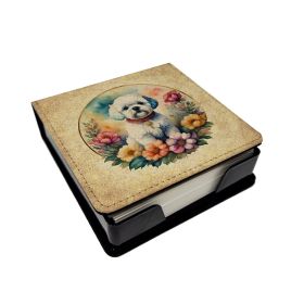 Bichon Frise and Flowers PU Leather Notepad