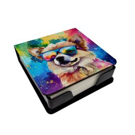 Pomeranian Hippie Dawg PU Leather Note Paper Holder with Artist-Designed Cover, Desk Accessory, Office Gift