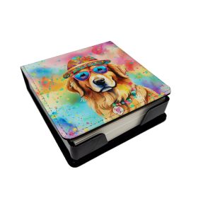 Golden Retriever Hippie Dawg PU Leather Note Paper Holder with Artist-Designed Cover, Desk Accessory, Office Gift