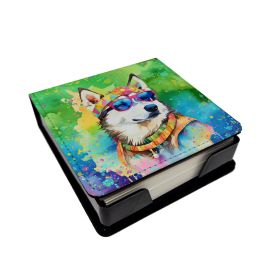 Siberian Husky Hippie Dawg PU Leather Note Paper Holder