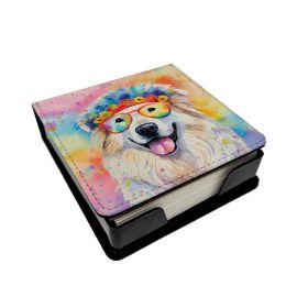 Great Pyrenees Hippie Dawg PU Leather Note Paper Holder with Artist-Designed Cover, Desk Accessory, Office Gift