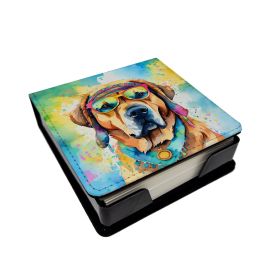 Mastiff Hippie Dawg PU Leather Note Paper Holder with Artist-Designed Cover, Desk Accessory, Office Gift